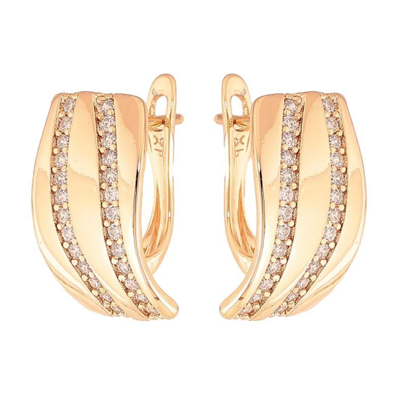 Сережки Xuping колір Позолота 18К англійський замок "Візерунок з кристалами" фото №3