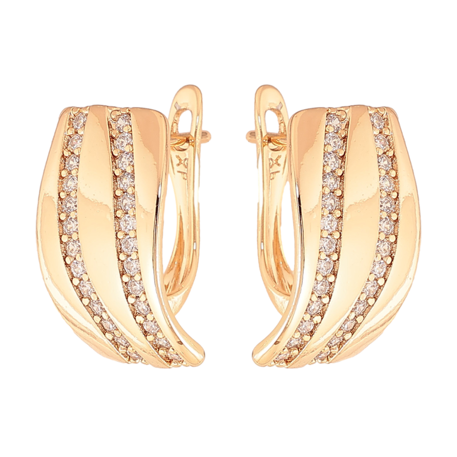 Серьги Xuping цвет Позолота 18К английский замок "Узор с кристаллами" фото №1