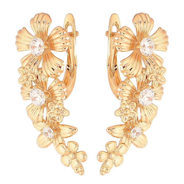 Серьги Xuping цвет Позолота 18К английский замок "Цветочный узор с кристаллами" фото №2 Серьги Xuping цвет Позолота 18К английский замок "Цветочный узор с кристаллами" фото №2