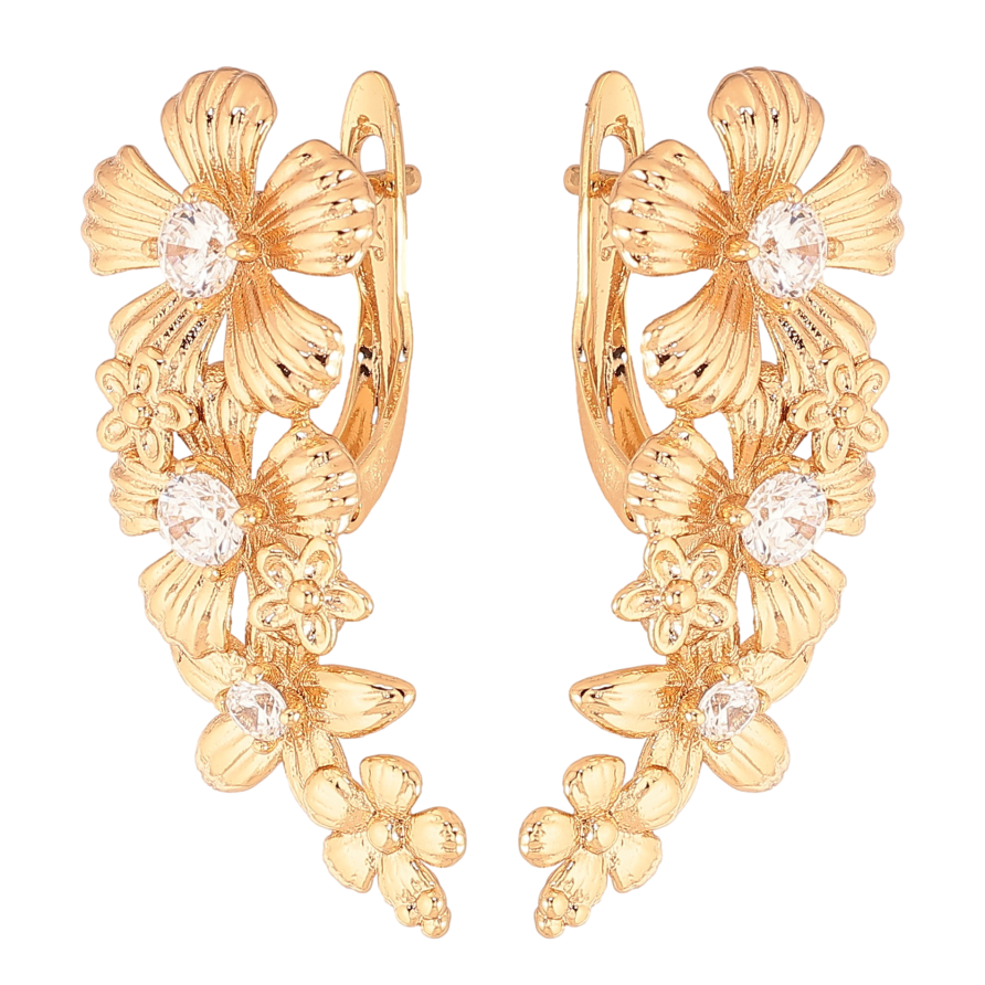 Серьги Xuping цвет Позолота 18К английский замок "Цветочный узор с кристаллами" фото №1 Серьги Xuping цвет Позолота 18К английский замок "Цветочный узор с кристаллами" фото №1