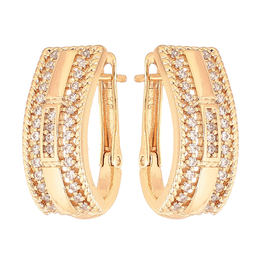 Серьги Xuping цвет Позолота 18К английский замок "Узор с кристаллами" фото №1