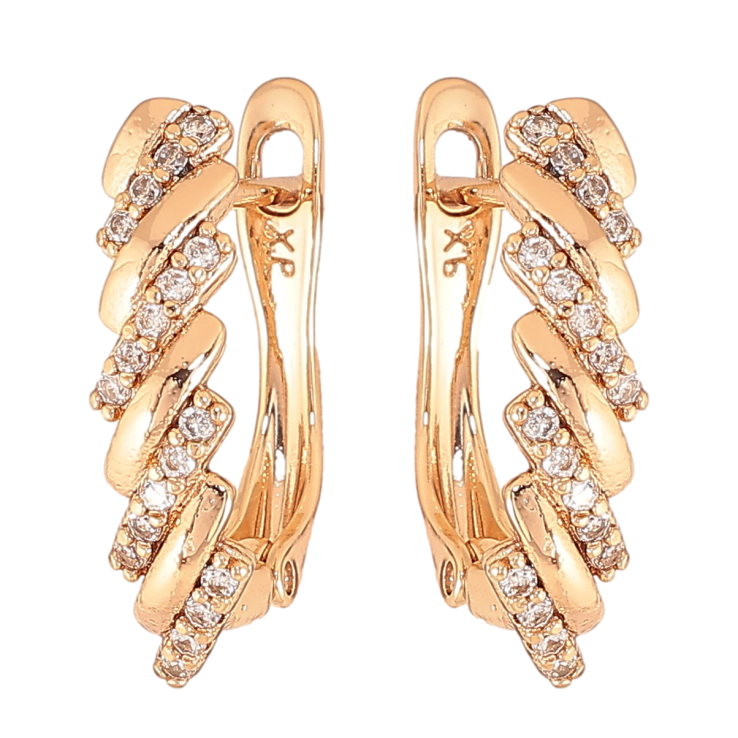 Сережки Xuping колір Позолота 18К англійський замок "Візерунок з кристалами" фото №12