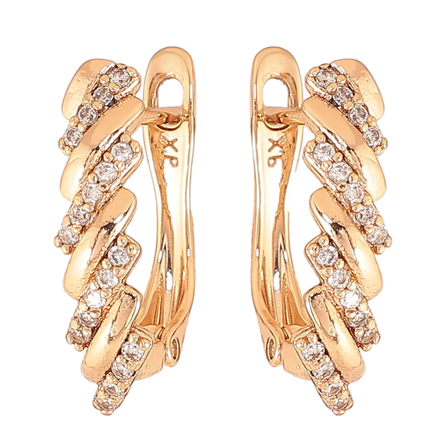 Сережки Xuping колір Позолота 18К англійський замок "Візерунок з кристалами" фото №1 Сережки Xuping колір Позолота 18К англійський замок "Візерунок з кристалами" фото №1