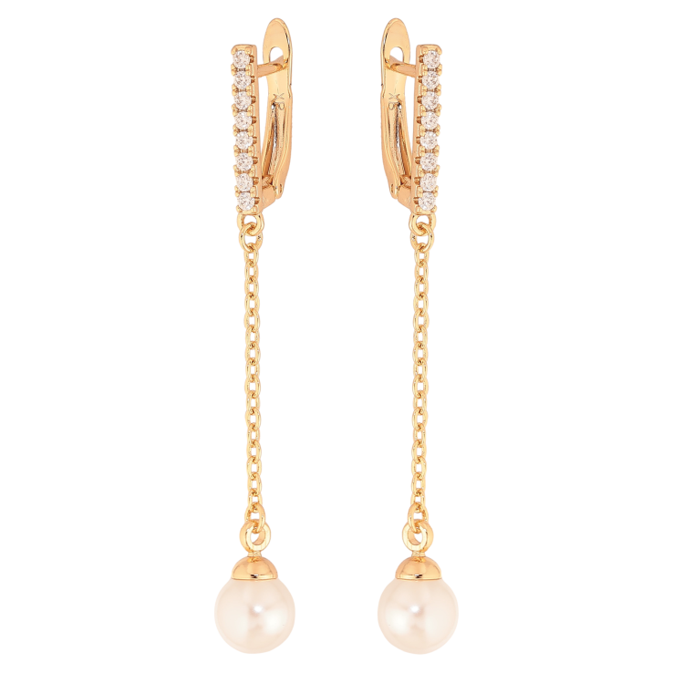 Сережки Xuping колір Позолота 18К англійський замок "Перлинні підвіски" фото №8