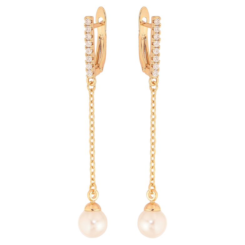 Серьги Xuping цвет Позолота 18К английский замок "Жемчужные подвески" фото №1