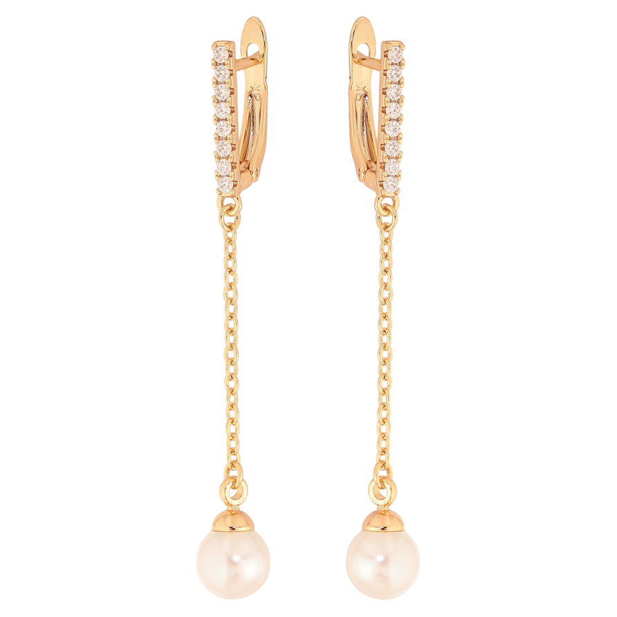 Сережки Xuping колір Позолота 18К англійський замок "Перлинні підвіски" фото №1 Сережки Xuping колір Позолота 18К англійський замок "Перлинні підвіски" фото №1