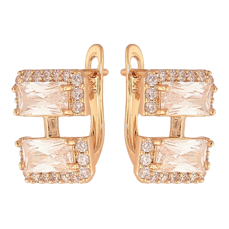 Серьги Xuping цвет Позолота 18К английский замок "Узор с кристаллами" фото №5