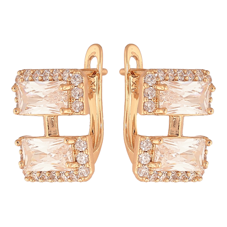 Серьги Xuping цвет Позолота 18К английский замок "Узор с кристаллами" фото №2