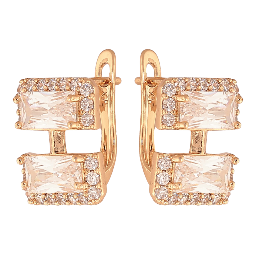 Серьги Xuping цвет Позолота 18К английский замок "Узор с кристаллами" фото №1