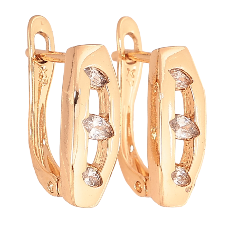 Серьги Xuping цвет Позолота 18К английский замок "Узор с кристаллами" фото №1