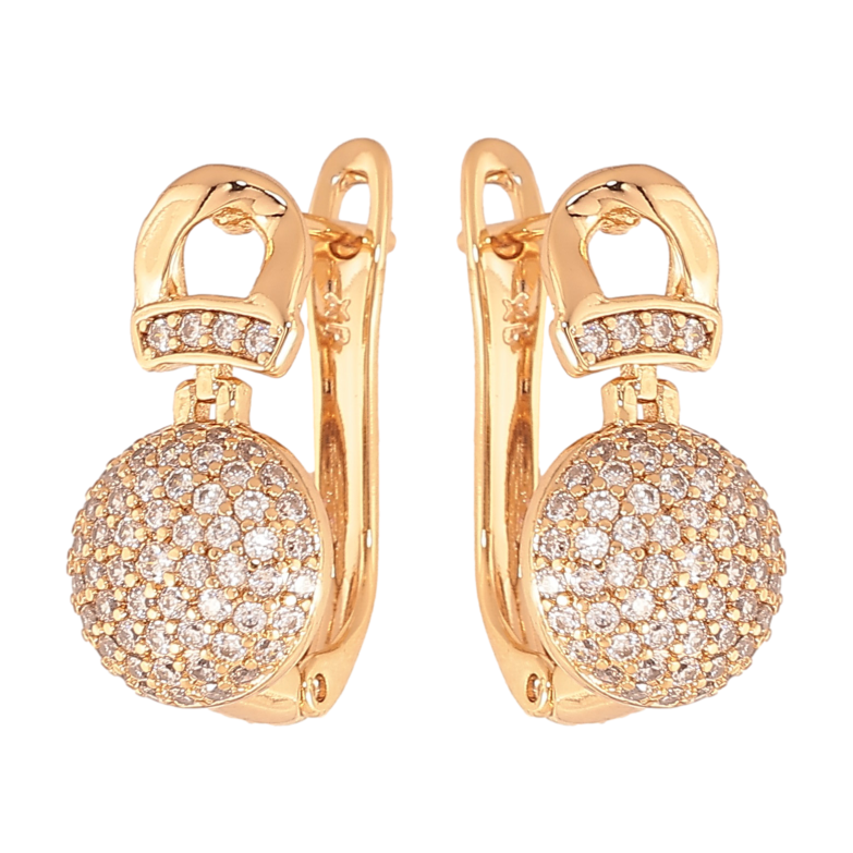 Серьги Xuping цвет Позолота 18К английский замок "Узор с кристаллами" фото №1