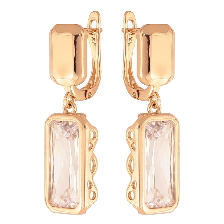 Серьги Xuping цвет Позолота 18К английский замок "Подвески с кристаллами" фото №14