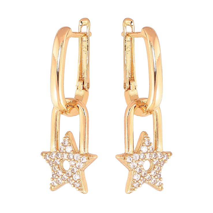 Серьги Xuping цвет Позолота 18К английский замок "Подвески звезды с кристаллами" 2 в 1 фото №8