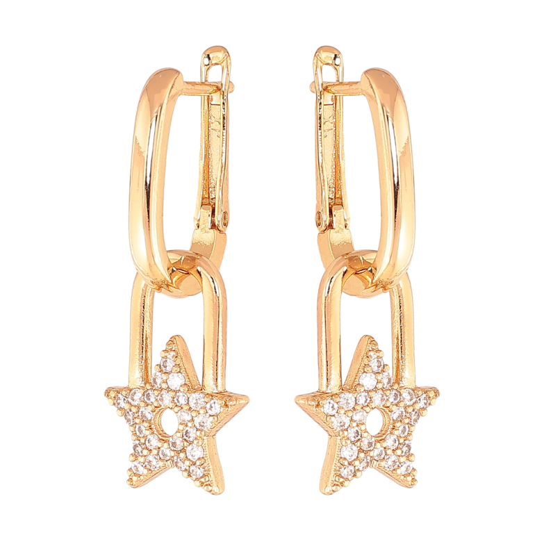 Сережки Xuping колір Позолота 18К англійський замок "Підвіски зірки з кристалами" 2 в 1 фото №2