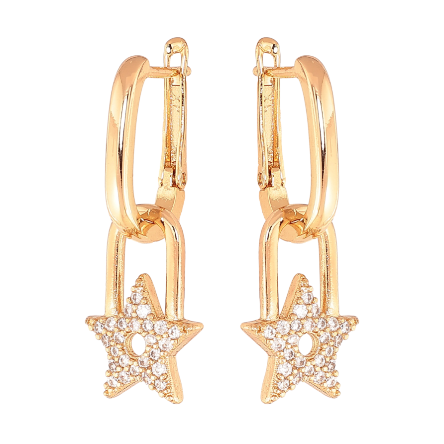 Серьги Xuping цвет Позолота 18К английский замок "Подвески звезды с кристаллами" 2 в 1 фото №1