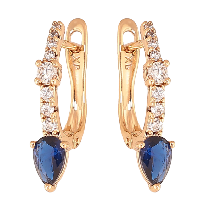 Сережки Xuping колір Позолота 18К англійський замок "Візерунок з синім кристалом" фото №1