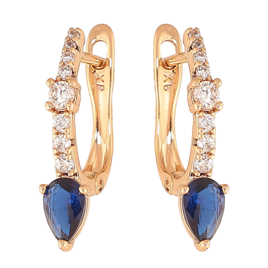 Сережки Xuping колір Позолота 18К англійський замок "Візерунок з синім кристалом" фото №1