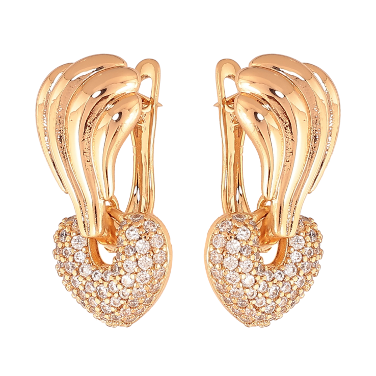 Сережки Xuping колір Позолота 18К англійський замок "Візерунок з кристалами" фото №9