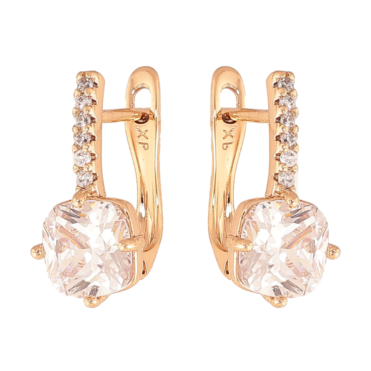 Сережки Xuping колір Позолота 18К англійський замок "Візерунок з кристалами" фото №5