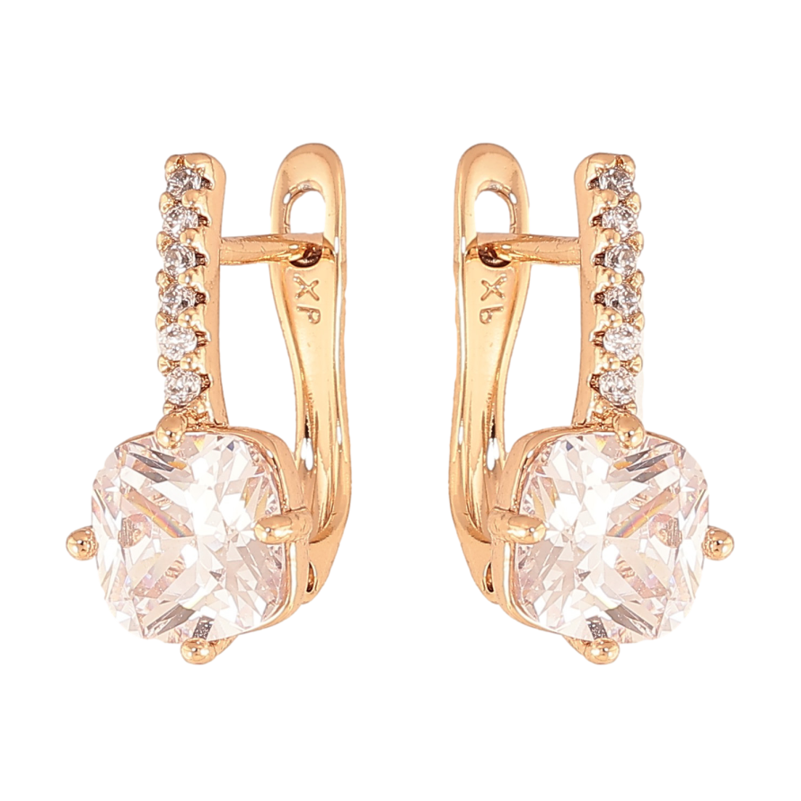 Сережки Xuping колір Позолота 18К англійський замок "Візерунок з кристалами" фото №1