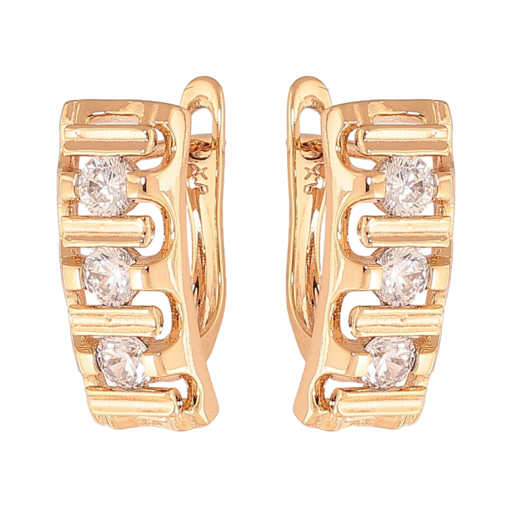 Сережки Xuping колір Позолота 18К англійський замок "Візерунок з кристалами" фото №16