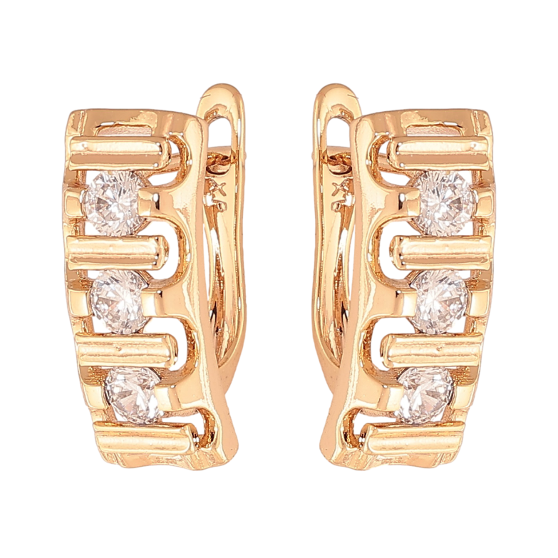 Сережки Xuping колір Позолота 18К англійський замок "Візерунок з кристалами" фото №1