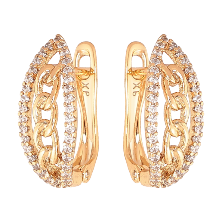 Сережки Xuping колір Позолота 18К англійський замок "Візерунок з кристалами" фото №6