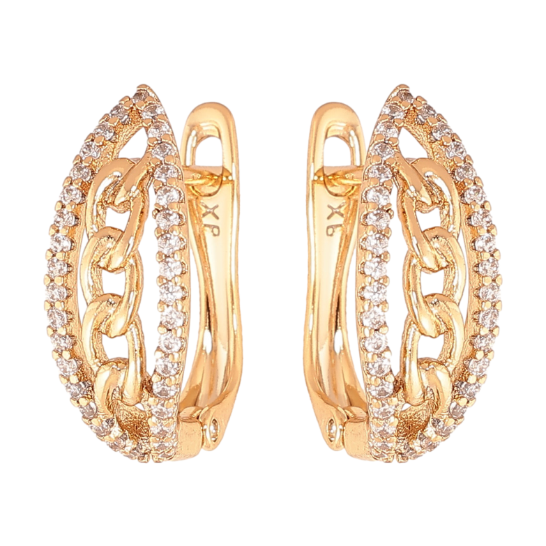 Серьги Xuping цвет Позолота 18К английский замок "Узор с кристаллами" фото №1