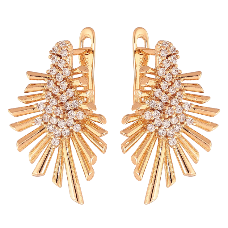 Сережки Xuping колір Позолота 18К англійський замок "Візерунок з кристалами" фото №4