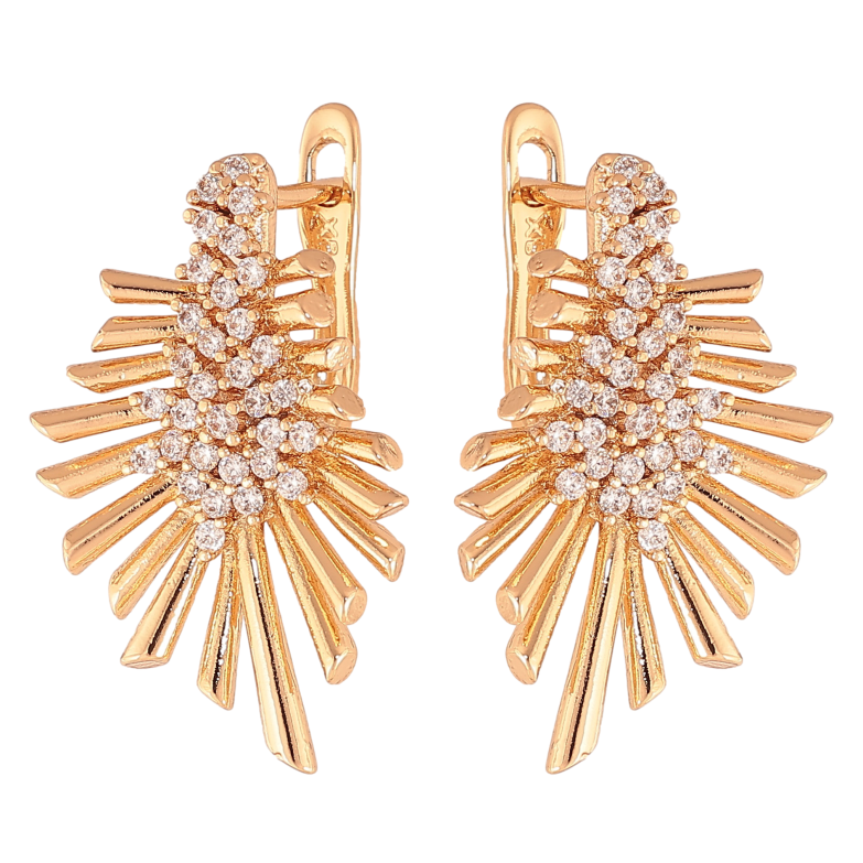 Серьги Xuping цвет Позолота 18К английский замок "Узор с кристаллами" фото №1