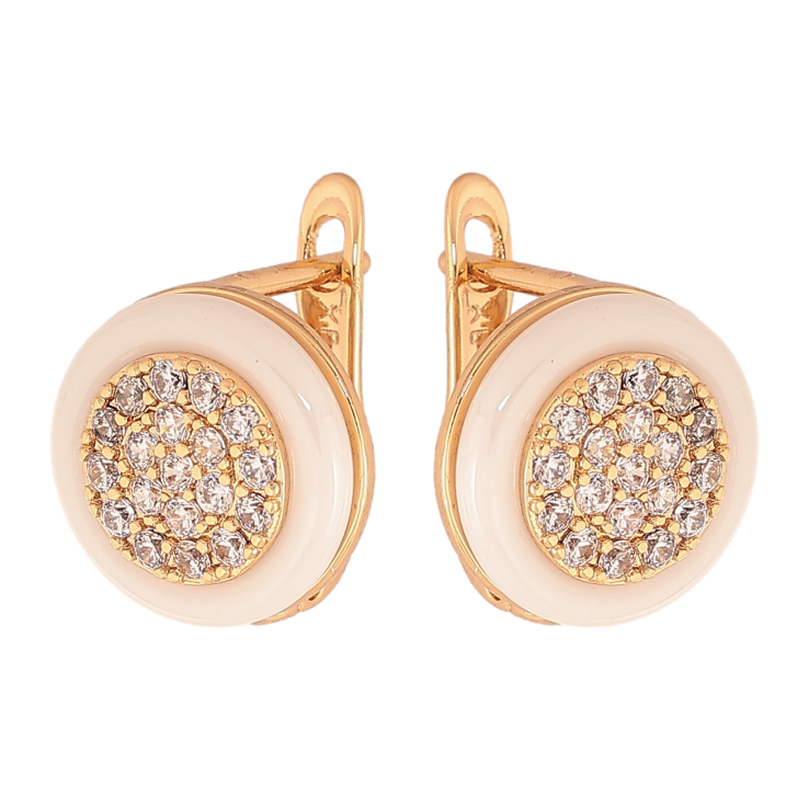 Серьги Xuping цвет Позолота 18K английский замок "Колечки из белой керамики с инкрустацией кристаллами" фото №10