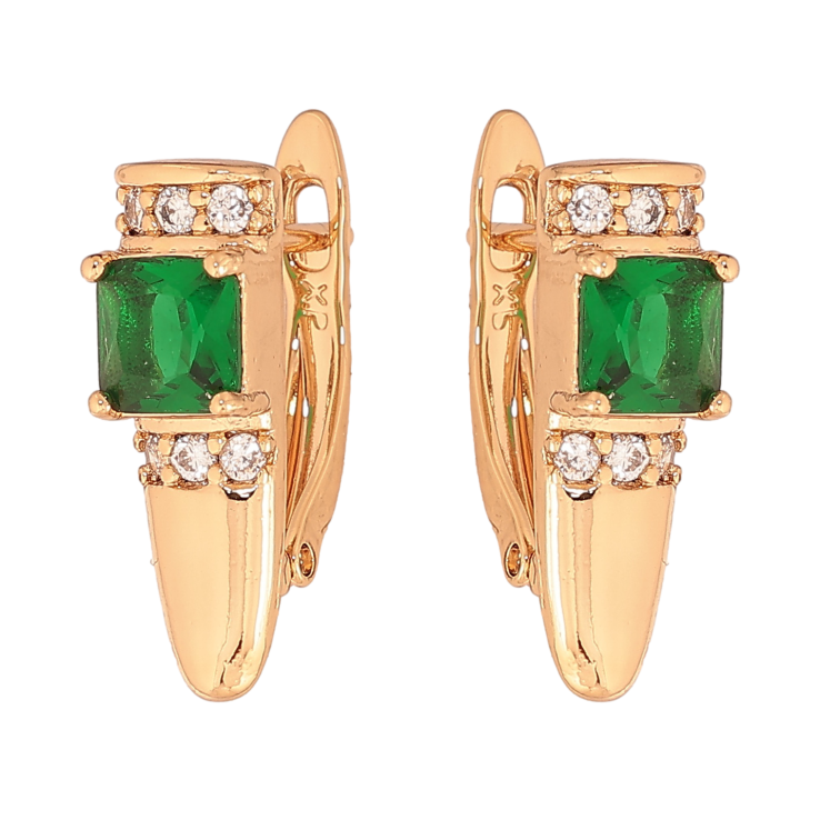 Сережки Xuping колір Позолота 18K англійський замок "Візерунок з зеленими кристалами" фото №17