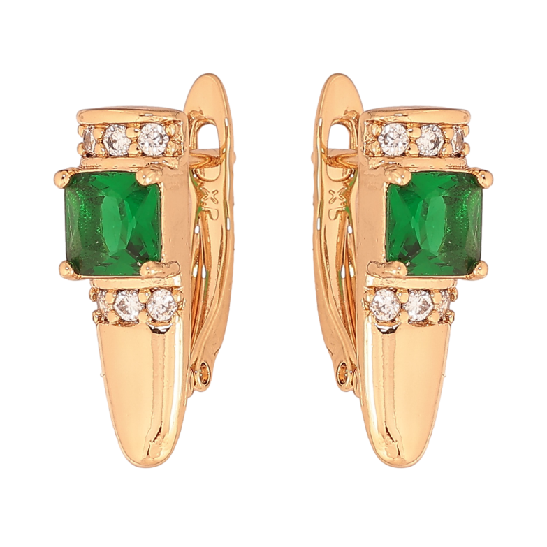 Серьги Xuping цвет Позолота 18K английский замок "Узор с зелеными кристаллами" фото №3 Серьги Xuping цвет Позолота 18K английский замок "Узор с зелеными кристаллами" фото №3