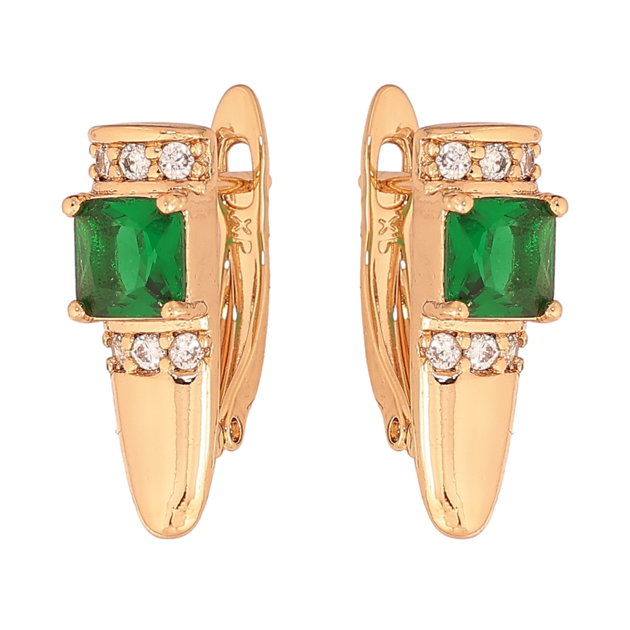 Сережки Xuping колір Позолота 18K англійський замок "Візерунок з зеленими кристалами" фото №1 Сережки Xuping колір Позолота 18K англійський замок "Візерунок з зеленими кристалами" фото №1