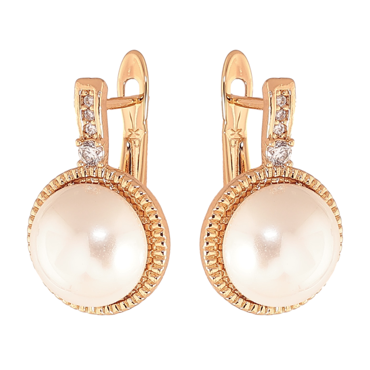 Сережки Xuping колір Позолота 18K англійський замок "Візерунок з кристалами та перлинами" фото №11