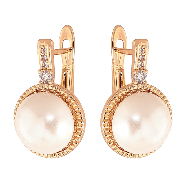 Сережки Xuping колір Позолота 18K англійський замок "Візерунок з кристалами та перлинами" фото №1 Сережки Xuping колір Позолота 18K англійський замок "Візерунок з кристалами та перлинами" фото №1