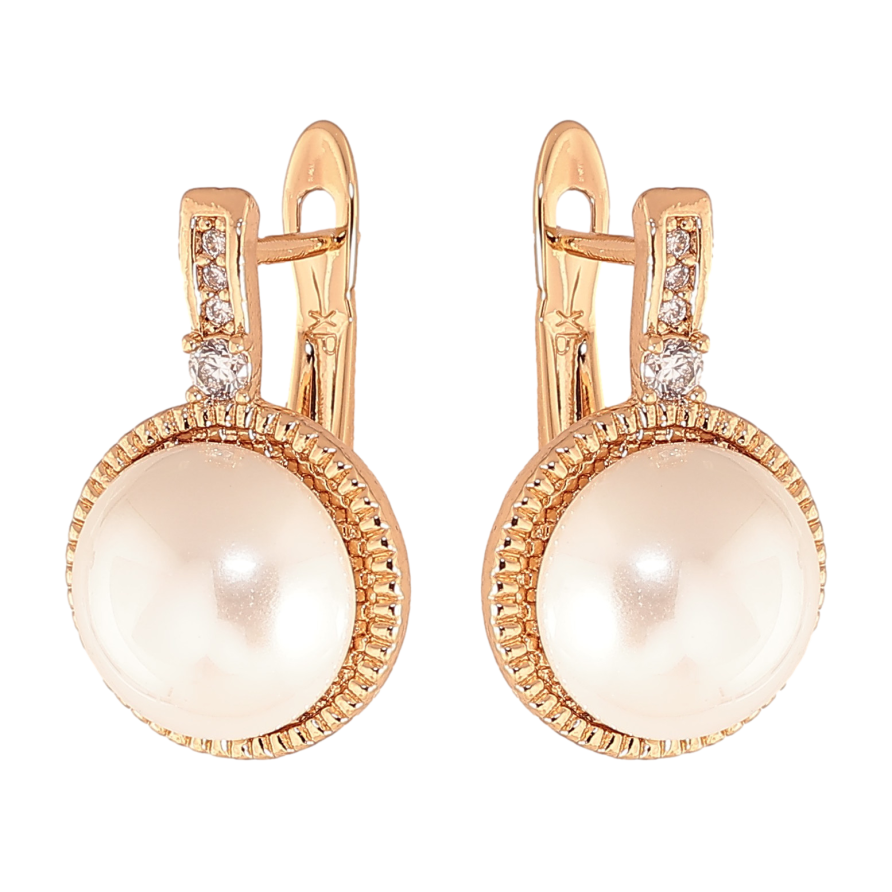 Сережки Xuping колір Позолота 18K англійський замок "Візерунок з кристалами та перлинами" фото №1 Сережки Xuping колір Позолота 18K англійський замок "Візерунок з кристалами та перлинами" фото №1