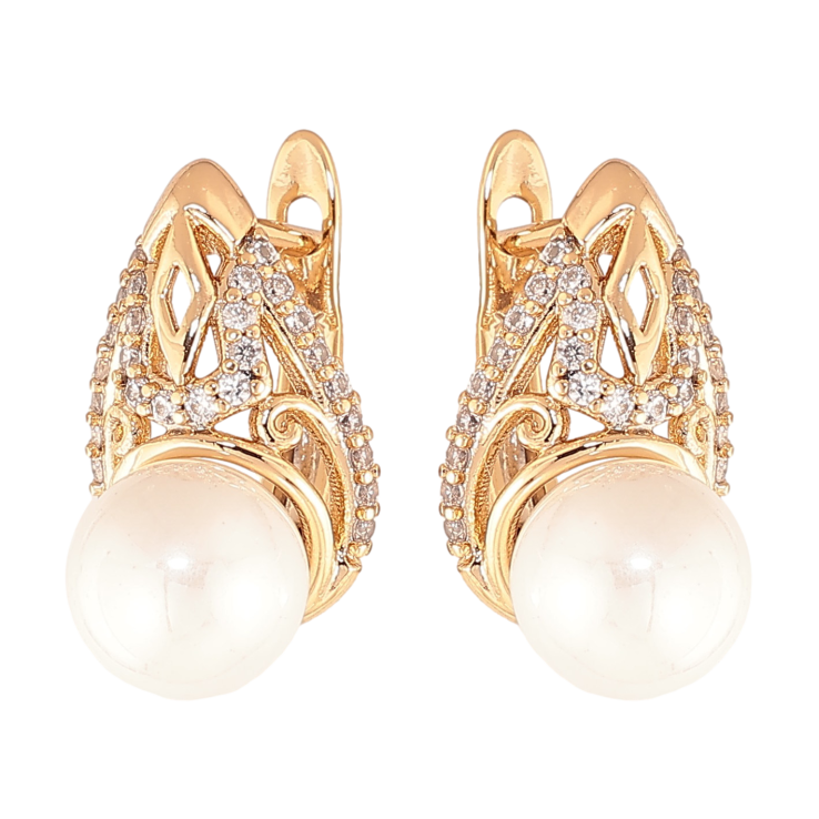 Сережки Xuping колір Позолота 18K англійський замок "Візерунок з кристалами та перлинами" фото №21 Сережки Xuping колір Позолота 18K англійський замок "Візерунок з кристалами та перлинами" фото №21