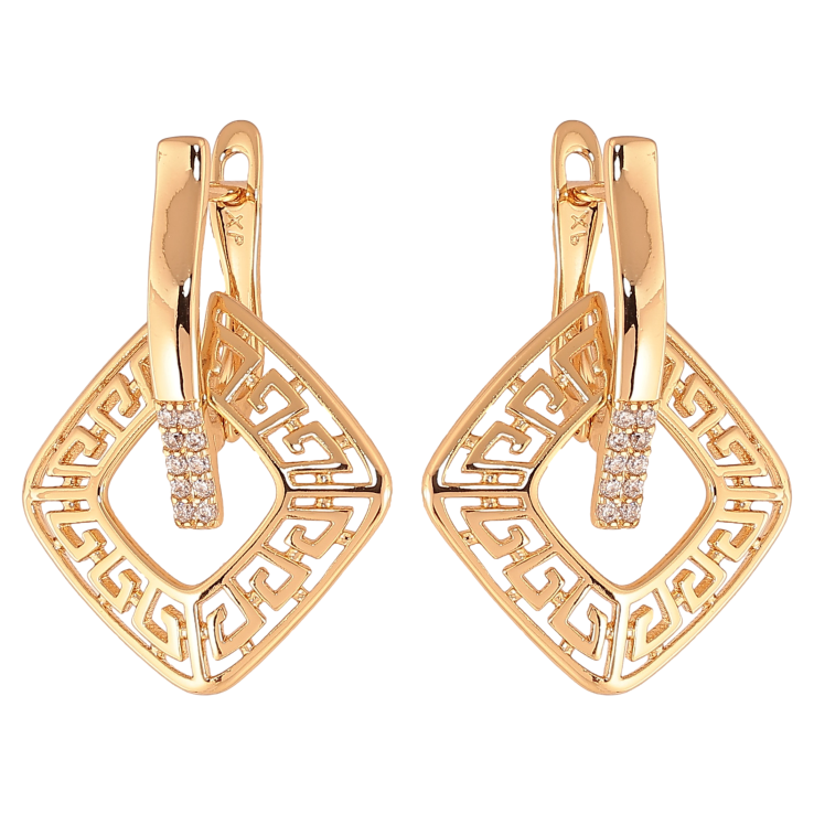 Серьги Xuping цвет Позолота 18K английский замок "Ромбовый узор с кристаллами" фото №7