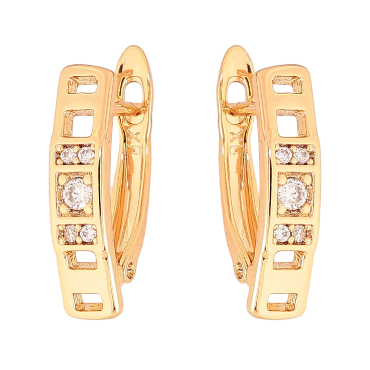 Сережки Xuping колір Позолота 18K англійський замок "Візерунок з кристалами" фото №2