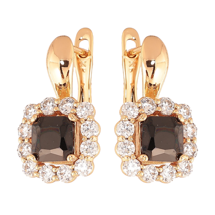 Сережки Xuping колір Позолота 18K англійський замок "Чорні кристали в обрамленні" фото №13 Сережки Xuping колір Позолота 18K англійський замок "Чорні кристали в обрамленні" фото №13