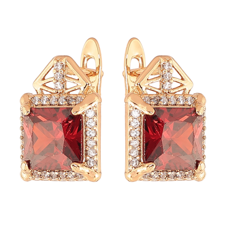 Сережки Xuping колір Позолота 18K англійський замок "Візерунок з червоними кристалами" фото №5 Сережки Xuping колір Позолота 18K англійський замок "Візерунок з червоними кристалами" фото №5