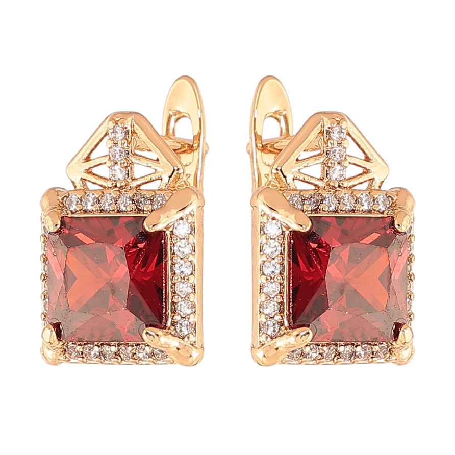 Серьги Xuping цвет Позолота 18K английский замок "Узор с красными кристаллами" фото №1 Серьги Xuping цвет Позолота 18K английский замок "Узор с красными кристаллами" фото №1