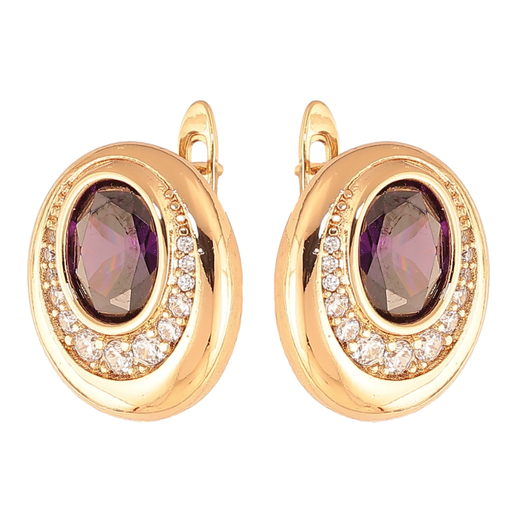 Сережки Xuping колір Позолота 18K англійський замок "Візерунок з бузковими кристалами" фото №20