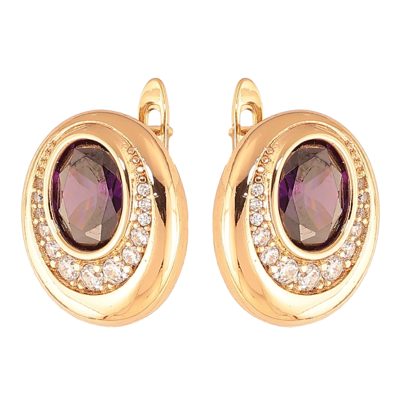Сережки Xuping колір Позолота 18K англійський замок "Візерунок з бузковими кристалами" фото №1 Сережки Xuping колір Позолота 18K англійський замок "Візерунок з бузковими кристалами" фото №1