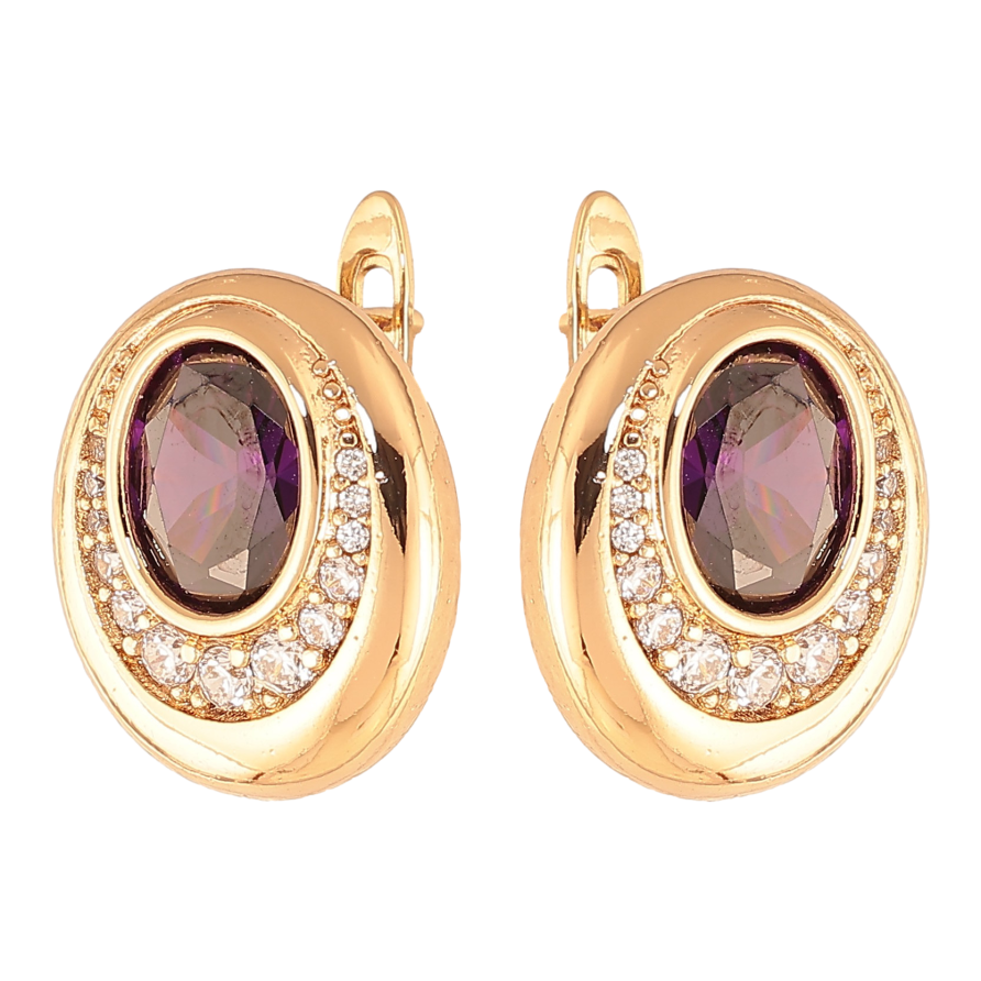 Сережки Xuping колір Позолота 18K англійський замок "Візерунок з бузковими кристалами" фото №1 Сережки Xuping колір Позолота 18K англійський замок "Візерунок з бузковими кристалами" фото №1