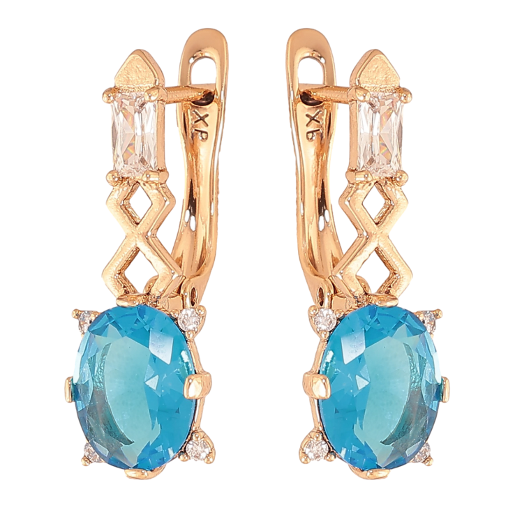 Серьги Xuping цвет Позолота 18K английский замок "Узор с голубыми кристаллами" фото №4 Серьги Xuping цвет Позолота 18K английский замок "Узор с голубыми кристаллами" фото №4