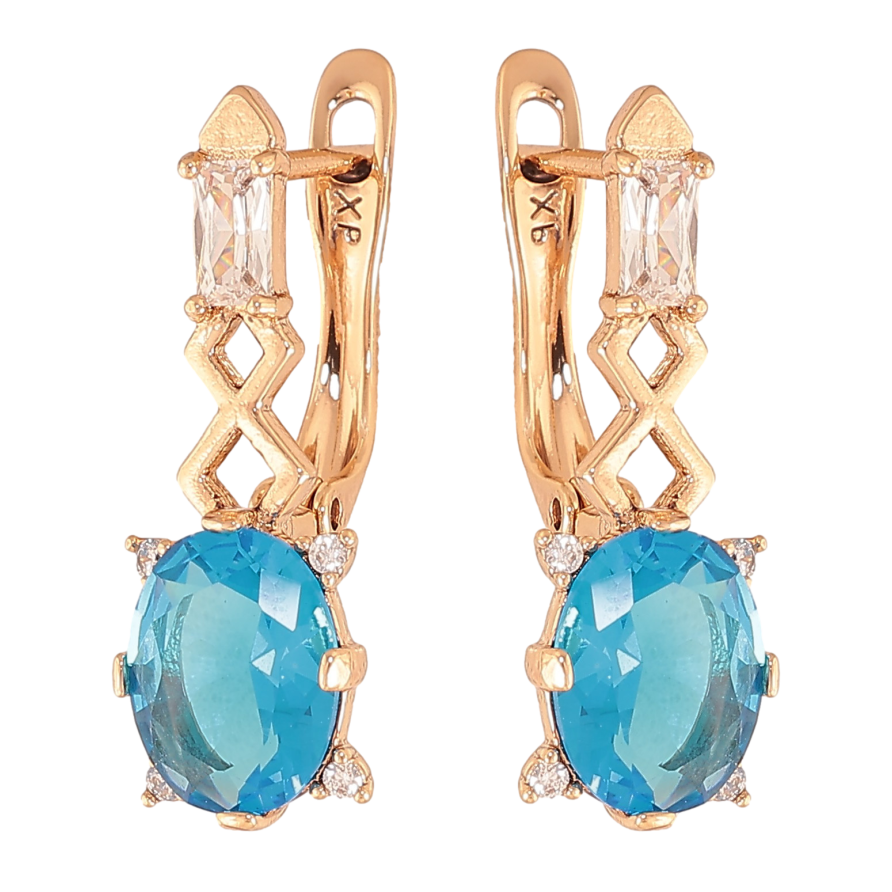 Серьги Xuping цвет Позолота 18K английский замок "Узор с голубыми кристаллами" фото №1 Серьги Xuping цвет Позолота 18K английский замок "Узор с голубыми кристаллами" фото №1