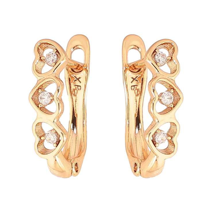 Сережки Xuping колір Позолота 18K англійський замок "Візерунок сердечка з кристалами" фото №8 Сережки Xuping колір Позолота 18K англійський замок "Візерунок сердечка з кристалами" фото №8