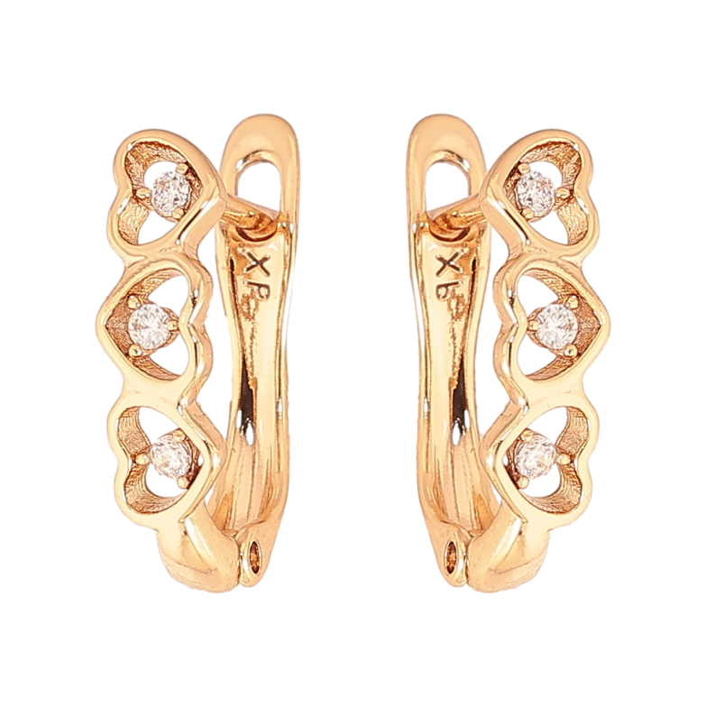 Сережки Xuping колір Позолота 18K англійський замок "Візерунок сердечка з кристалами" фото №1